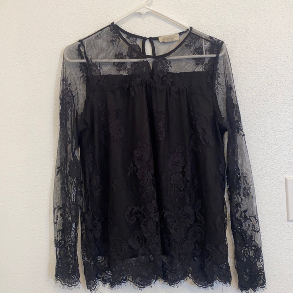 Passport black lace overlay longsleeve top